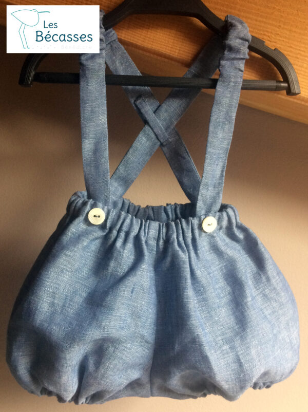 Bloomer à bretelles en lin bleu – Image 3