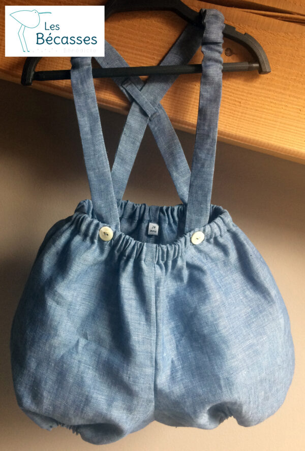 Bloomer à bretelles en lin bleu – Image 4